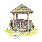 Coloured sketch of 2 metre thatched gazebo