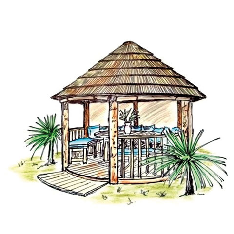 coloured sketch of 3 metre thatched roof gazebo