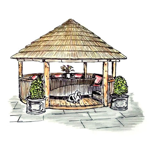 Coloured sketch of 4 metre thatched gazebo